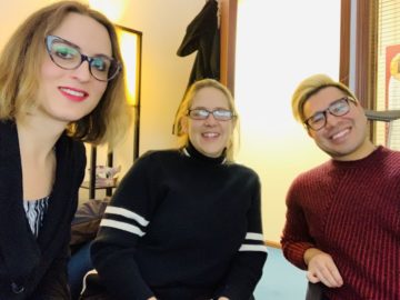 Brittyn on left, Joann center, Tim on right smiling for a picture on a revision day