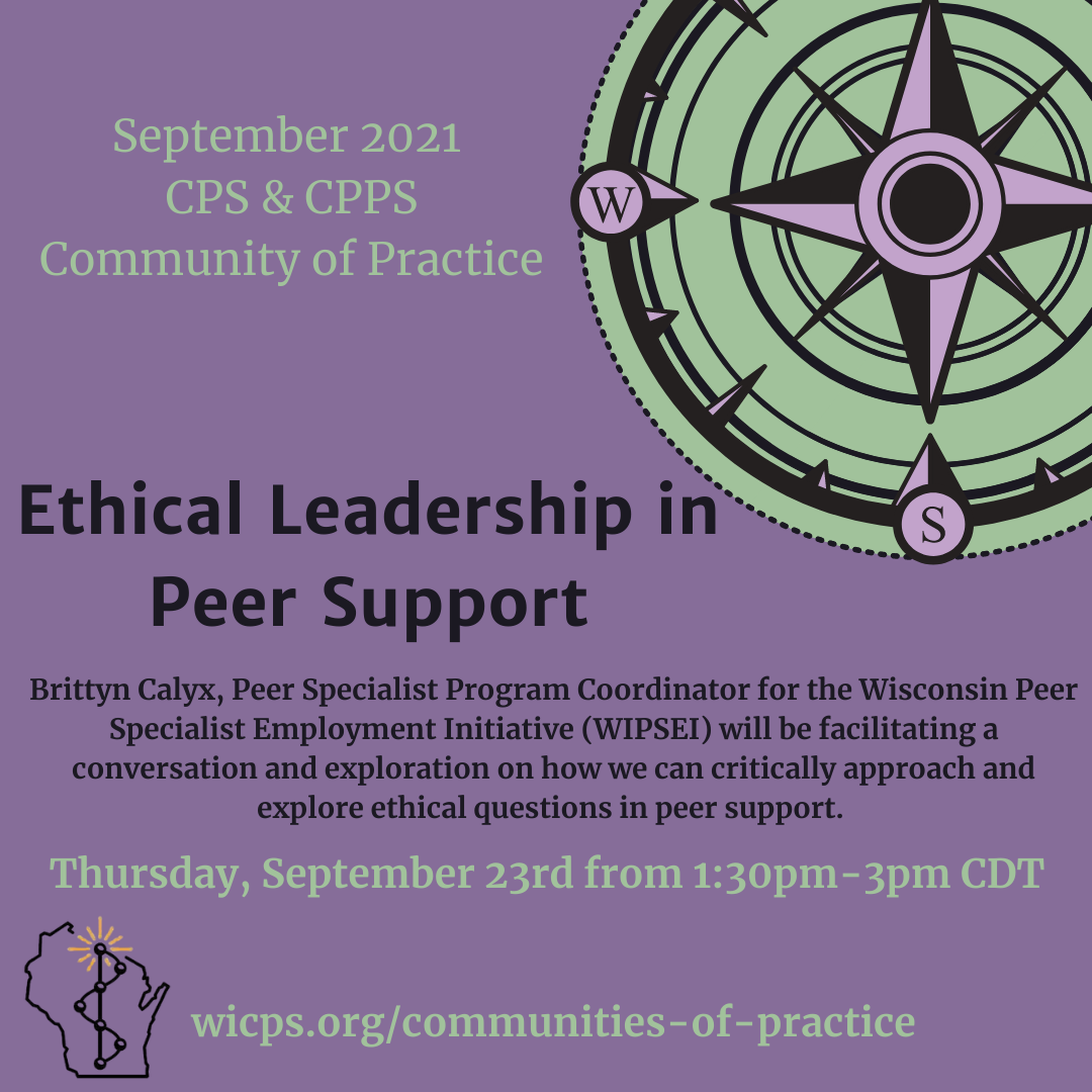 A purple and green image with a compass these announces this community of practice gathering, 